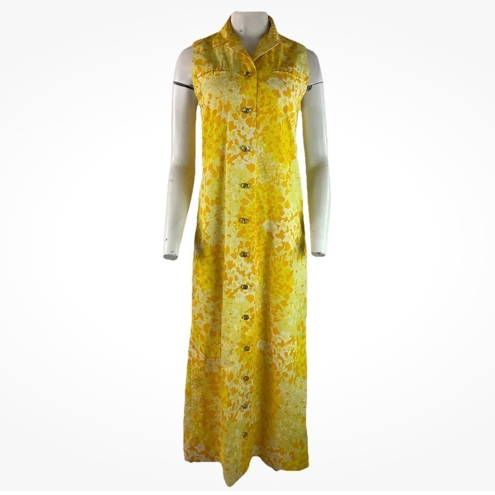 Vintage 1960s The Lilly Lilly Pulitzer Maxi Floral Dress Sz 4/6 Yellow Button